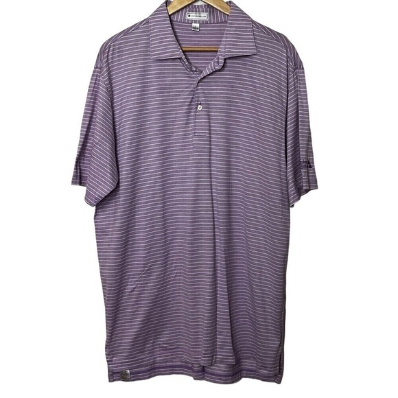 Peter Millar Polo Shirt Men’s Size Large Purple White Stripe Short Sleeve Logo - Picture 1 of 10